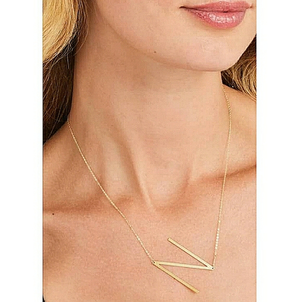 cai Oversized Sideways Gold Letter Initial N Monogram Statement Necklace 16" NWT